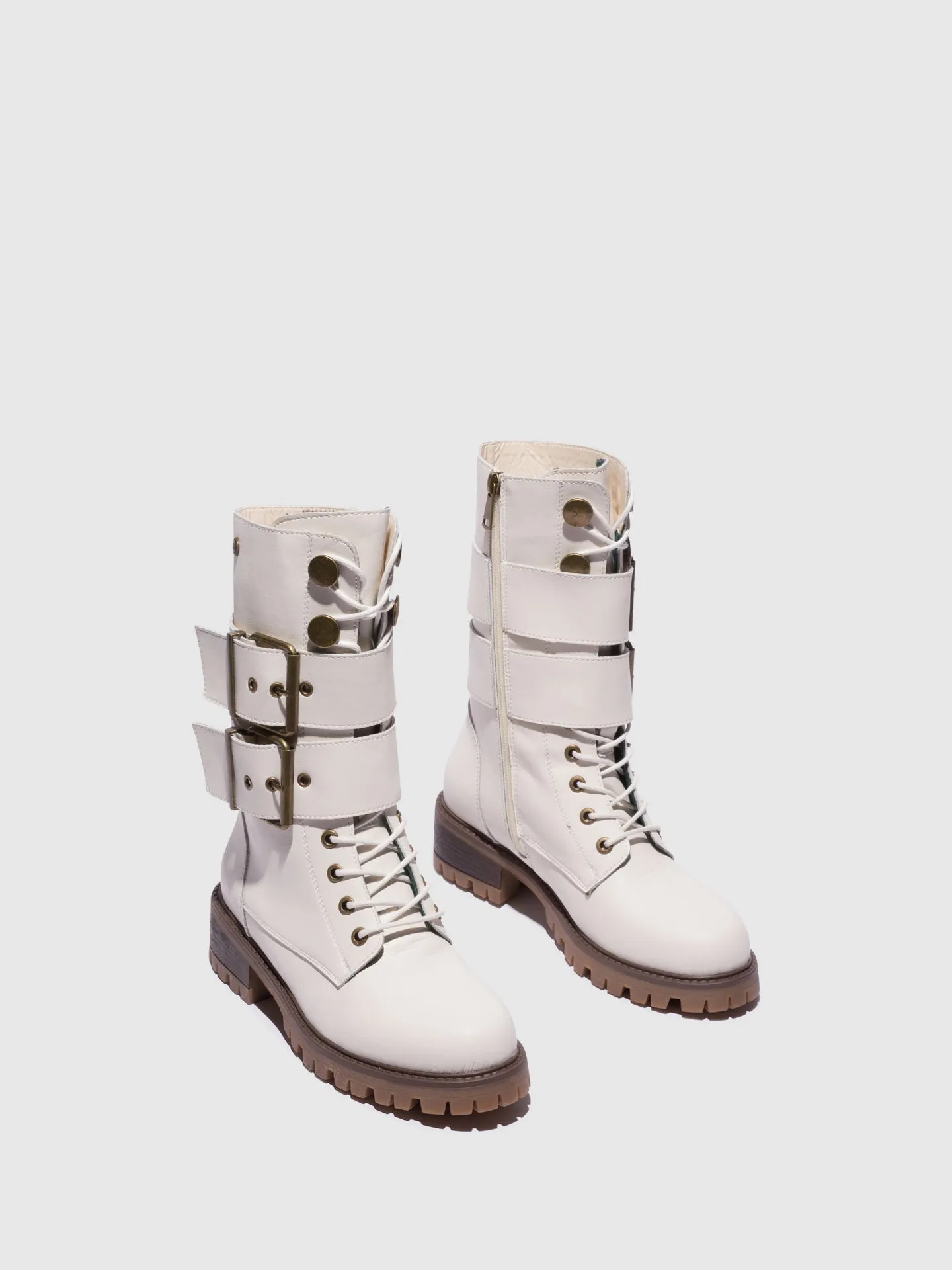 Beige Buckle Boots