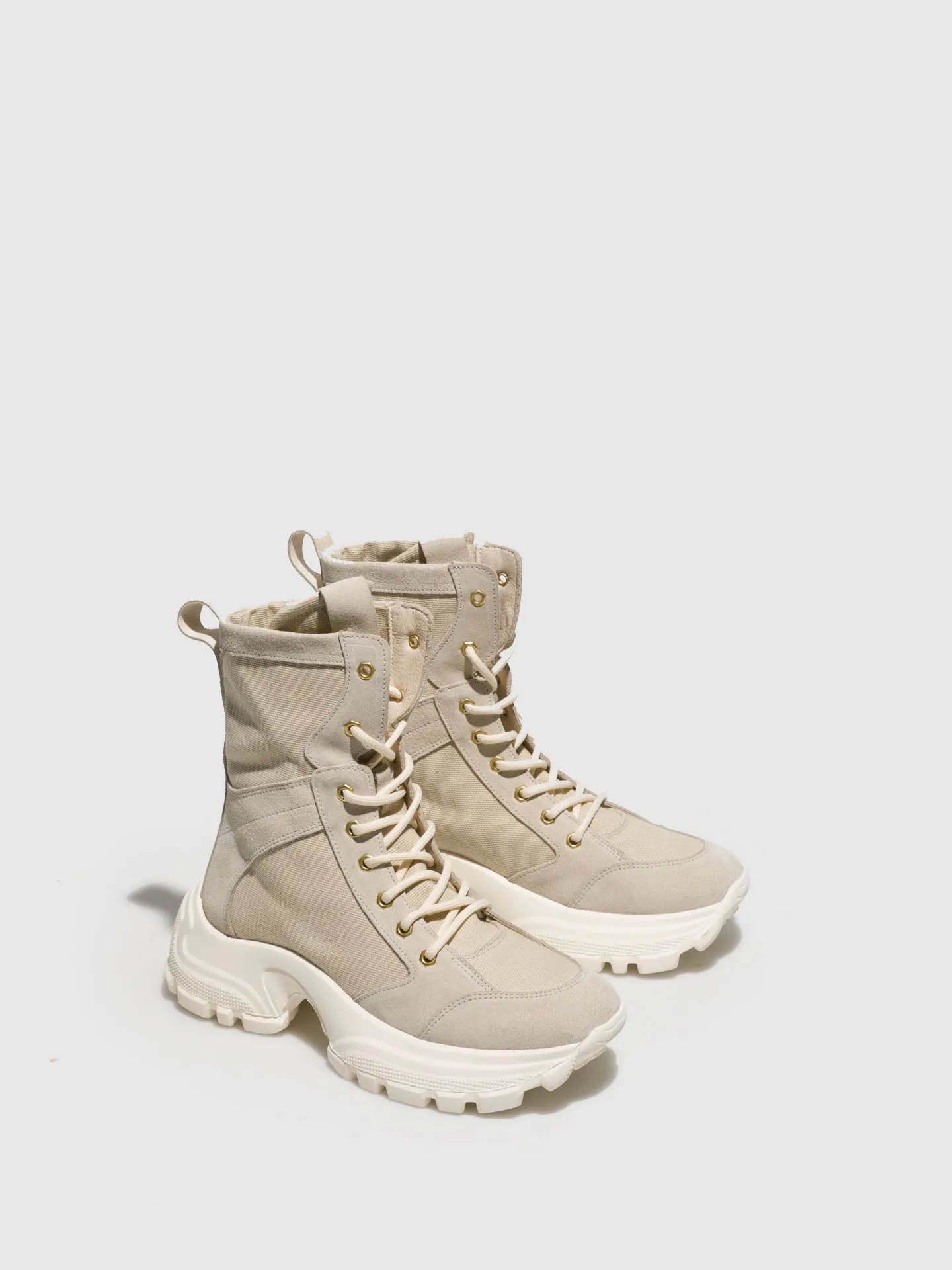 Beige Lace-up Boots