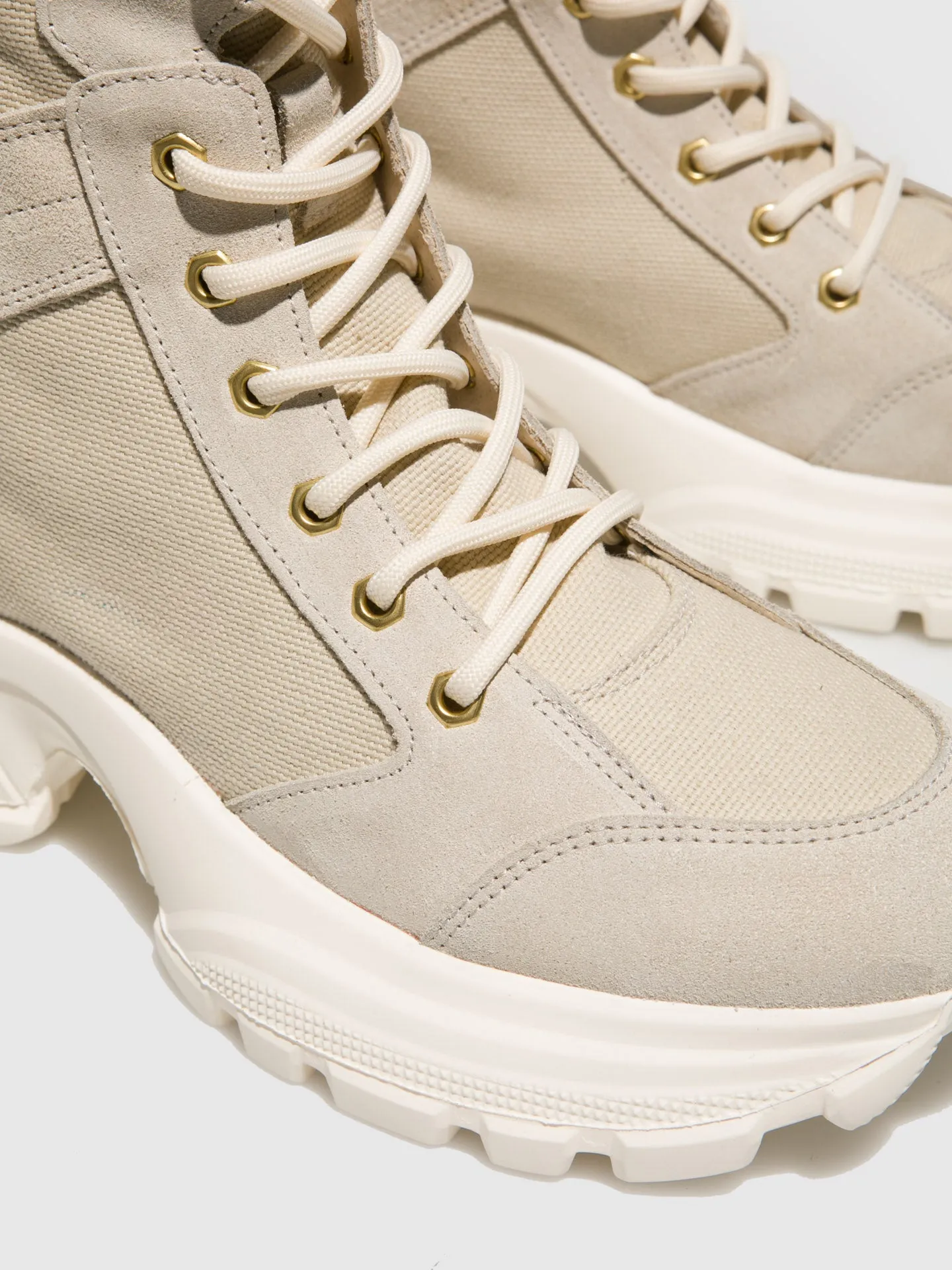 Beige Lace-up Boots