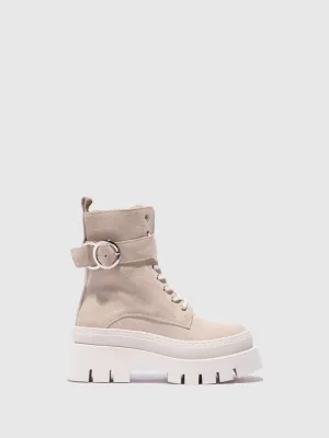 Beige Lace-up Boots