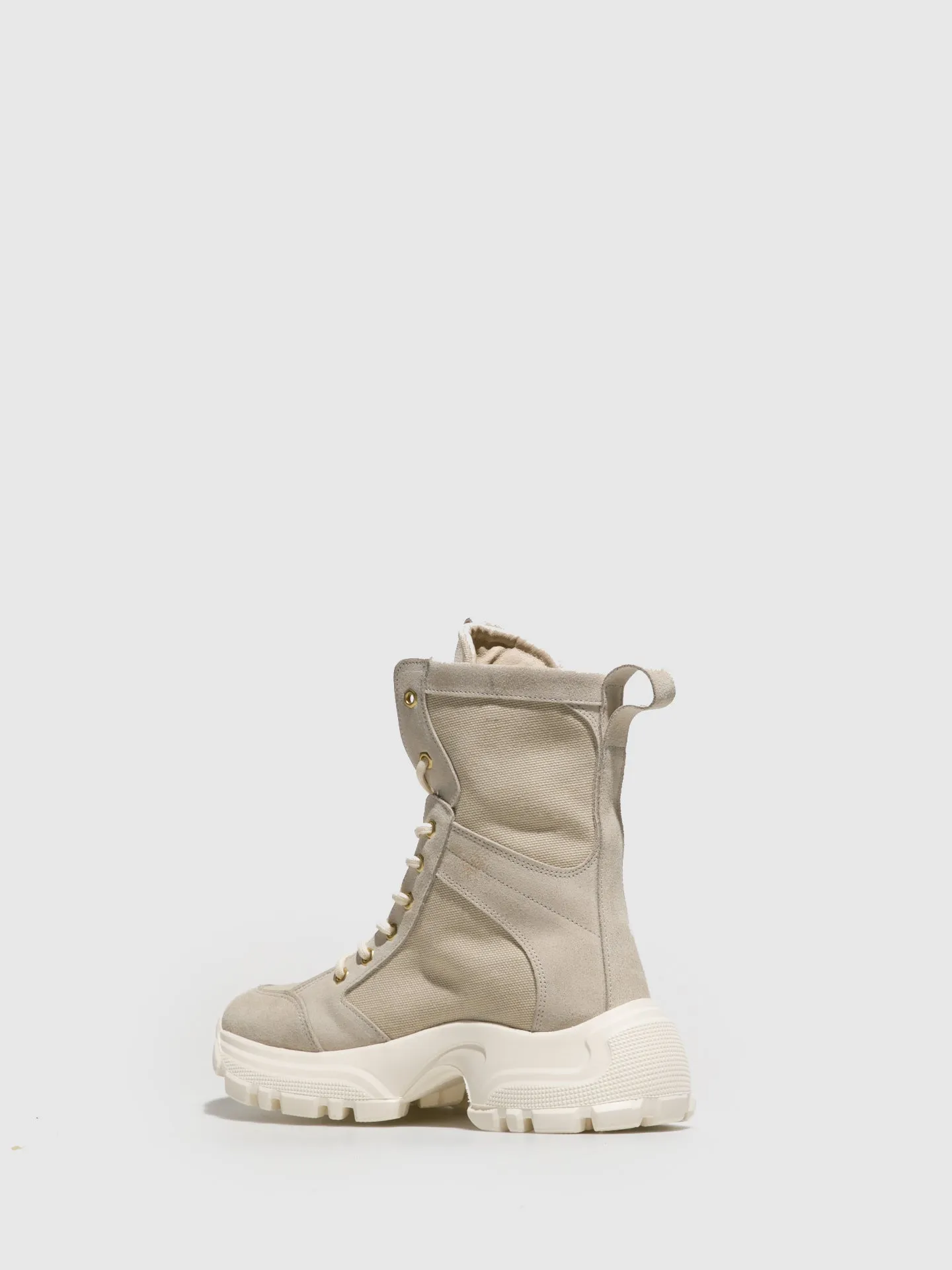 Beige Lace-up Boots