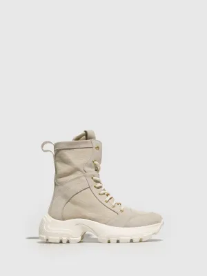 Beige Lace-up Boots