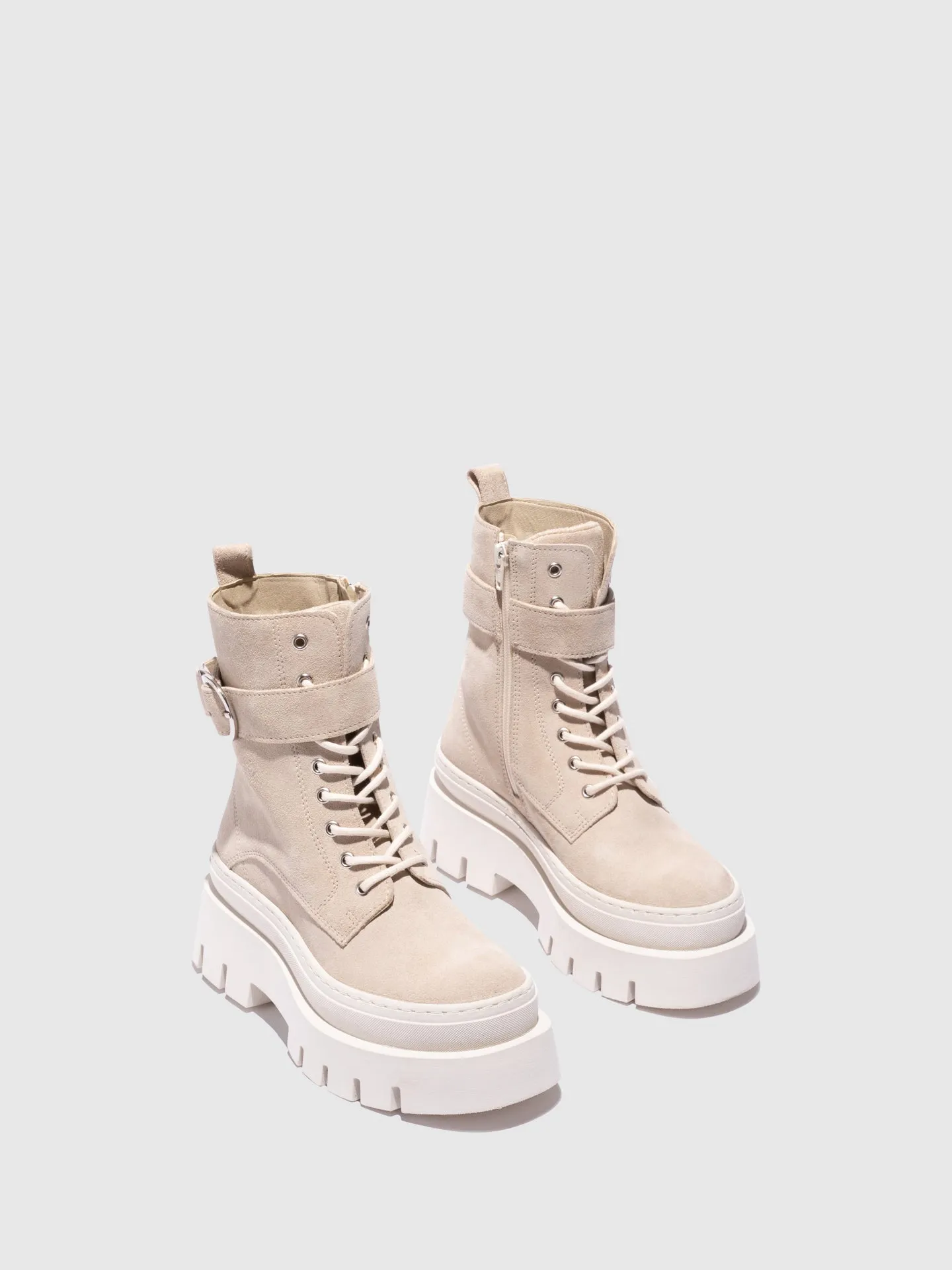 Beige Lace-up Boots