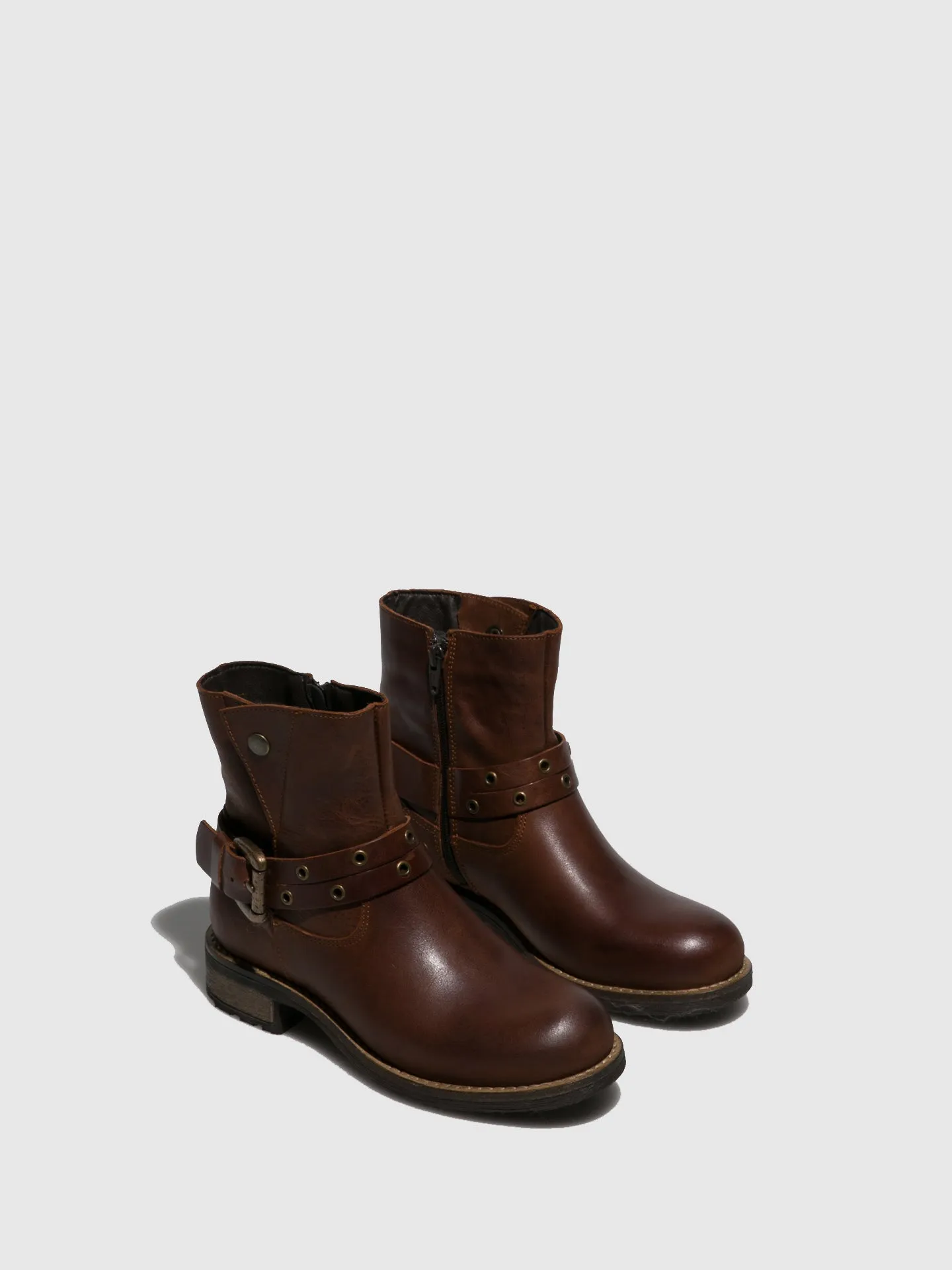 Brown Buckle Ankle Boots