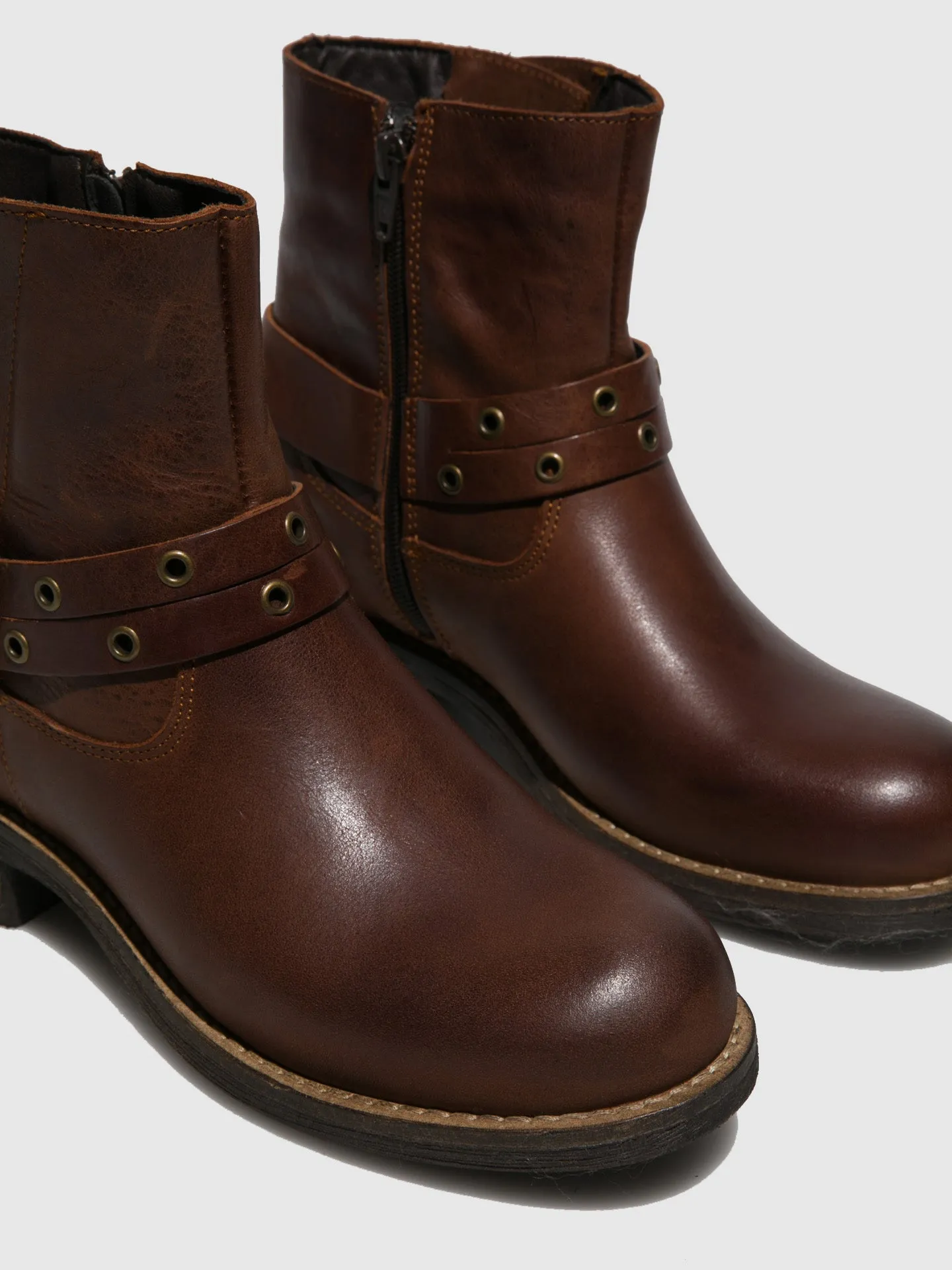 Brown Buckle Ankle Boots