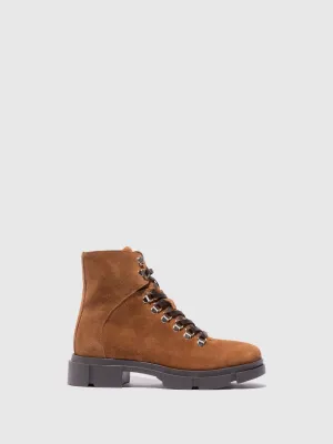 Camel Lace-up Ankle Boots