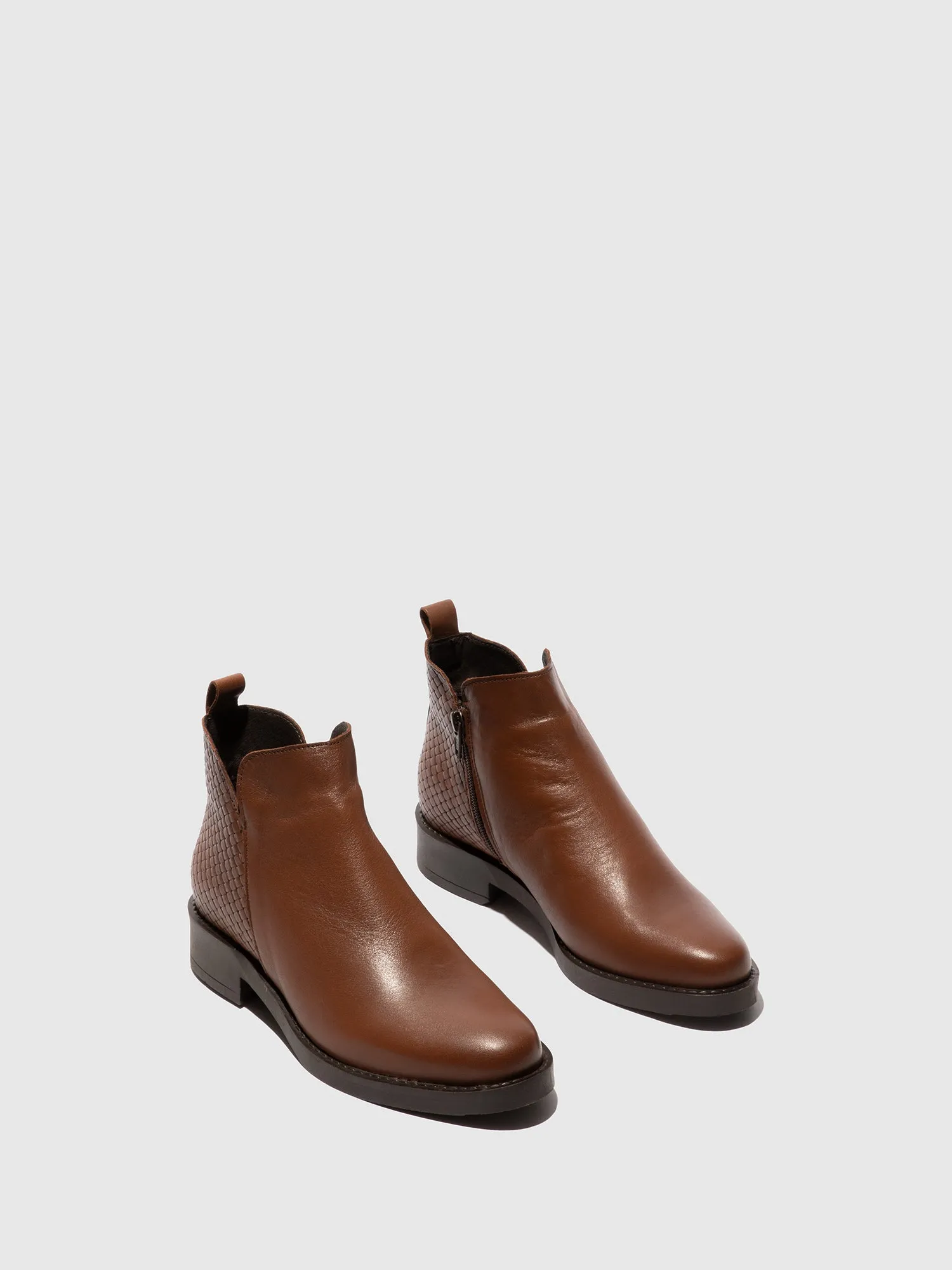 Camel Zip Up Ankle Boots