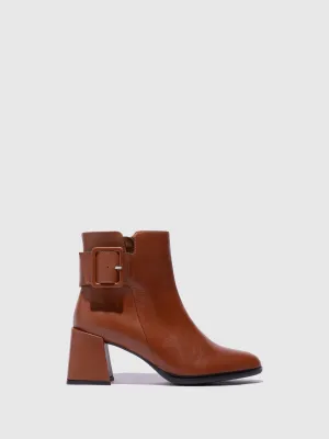 Cognac Zip Up Ankle Boots