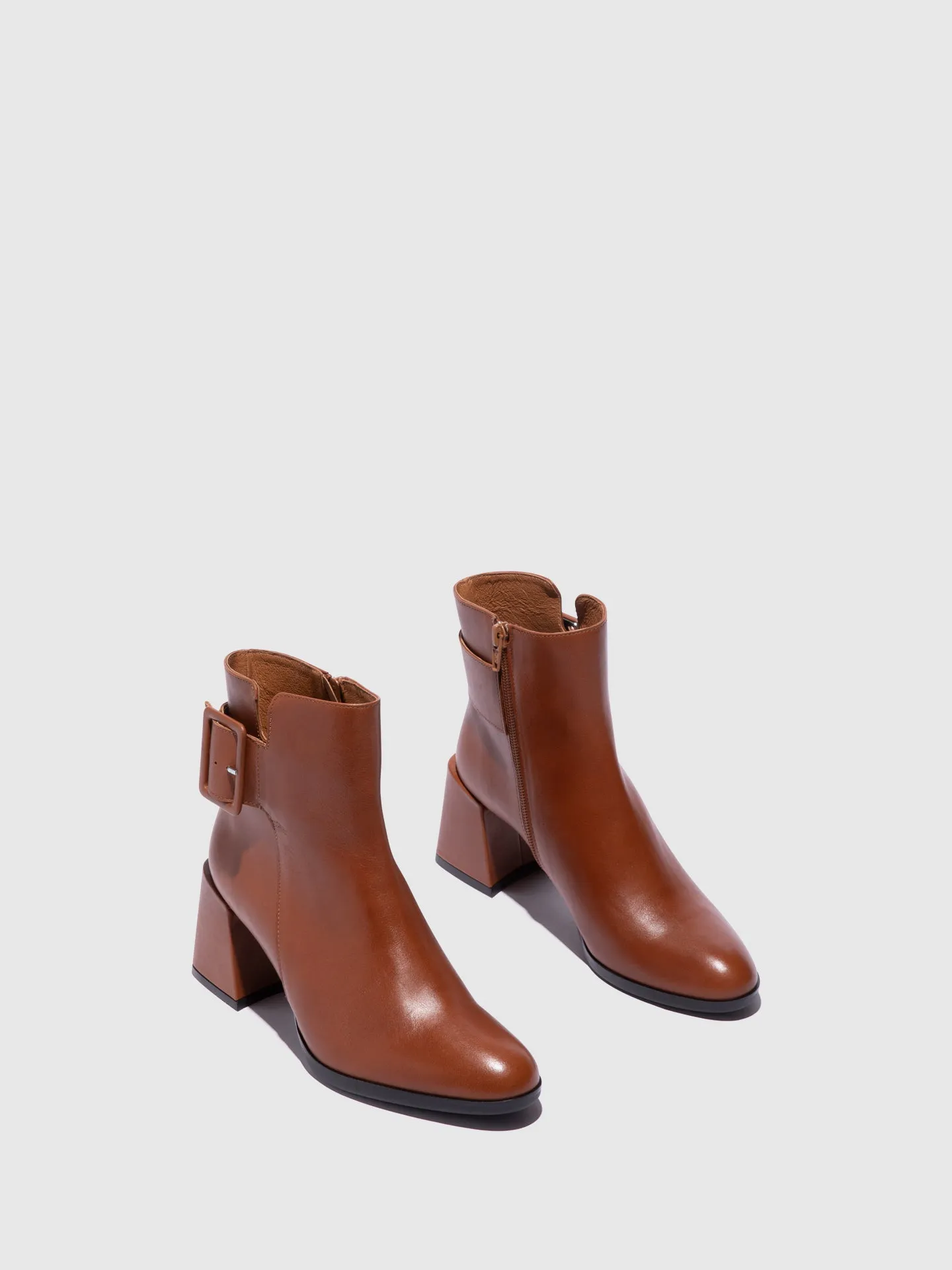 Cognac Zip Up Ankle Boots