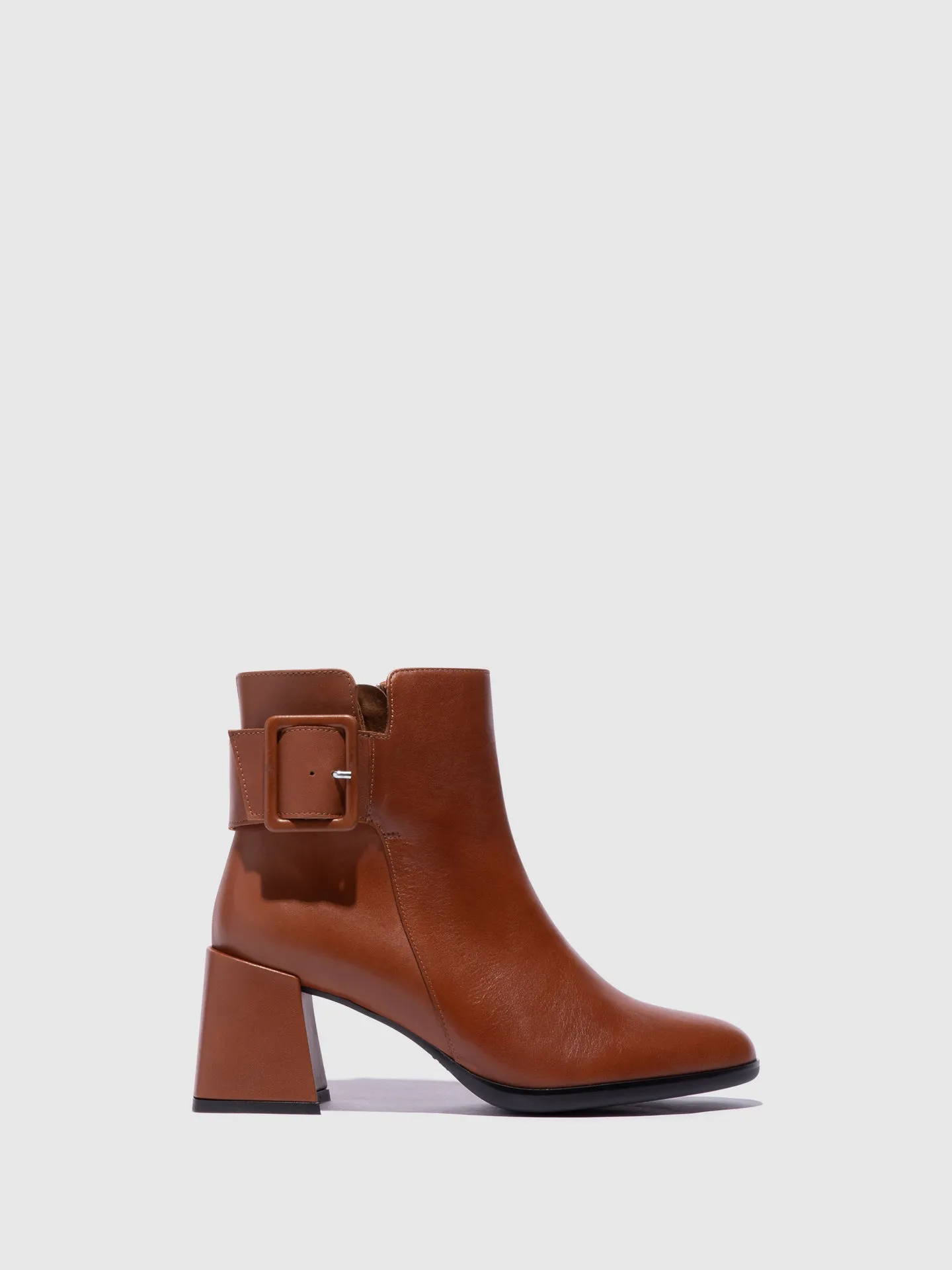 Cognac Zip Up Ankle Boots