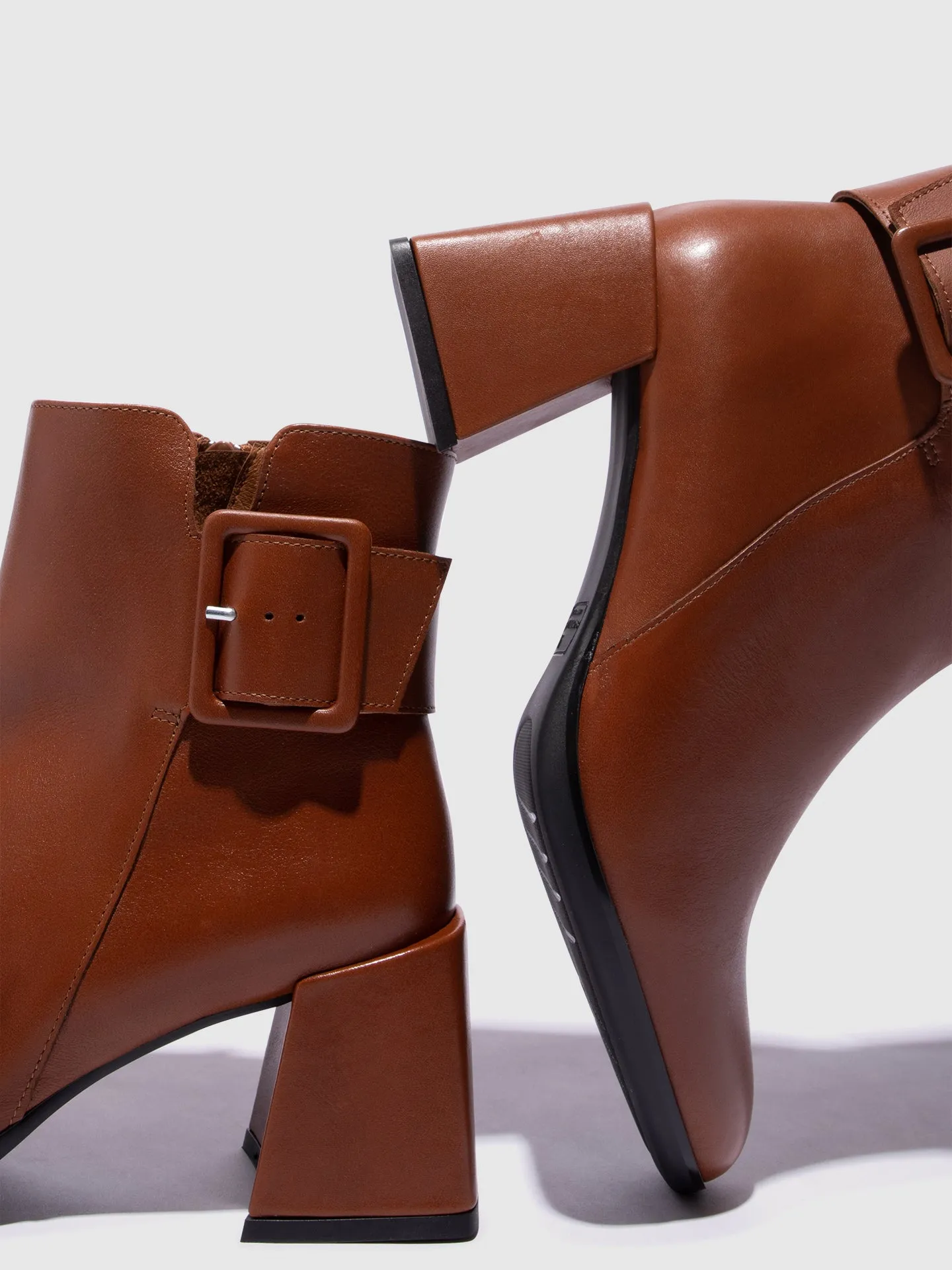 Cognac Zip Up Ankle Boots