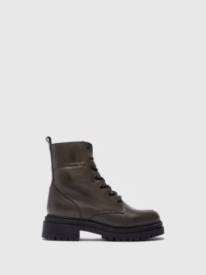 Green Lace-up Ankle Boots