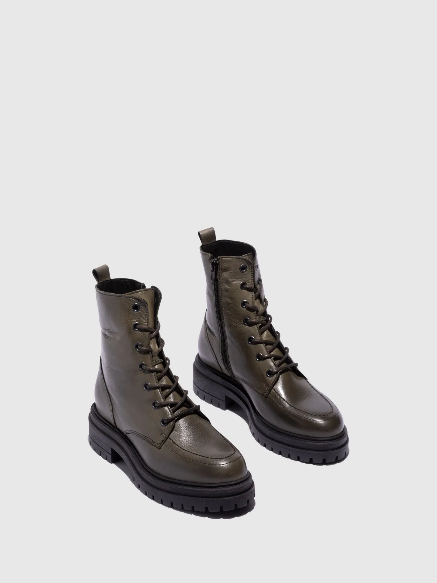 Green Lace-up Ankle Boots