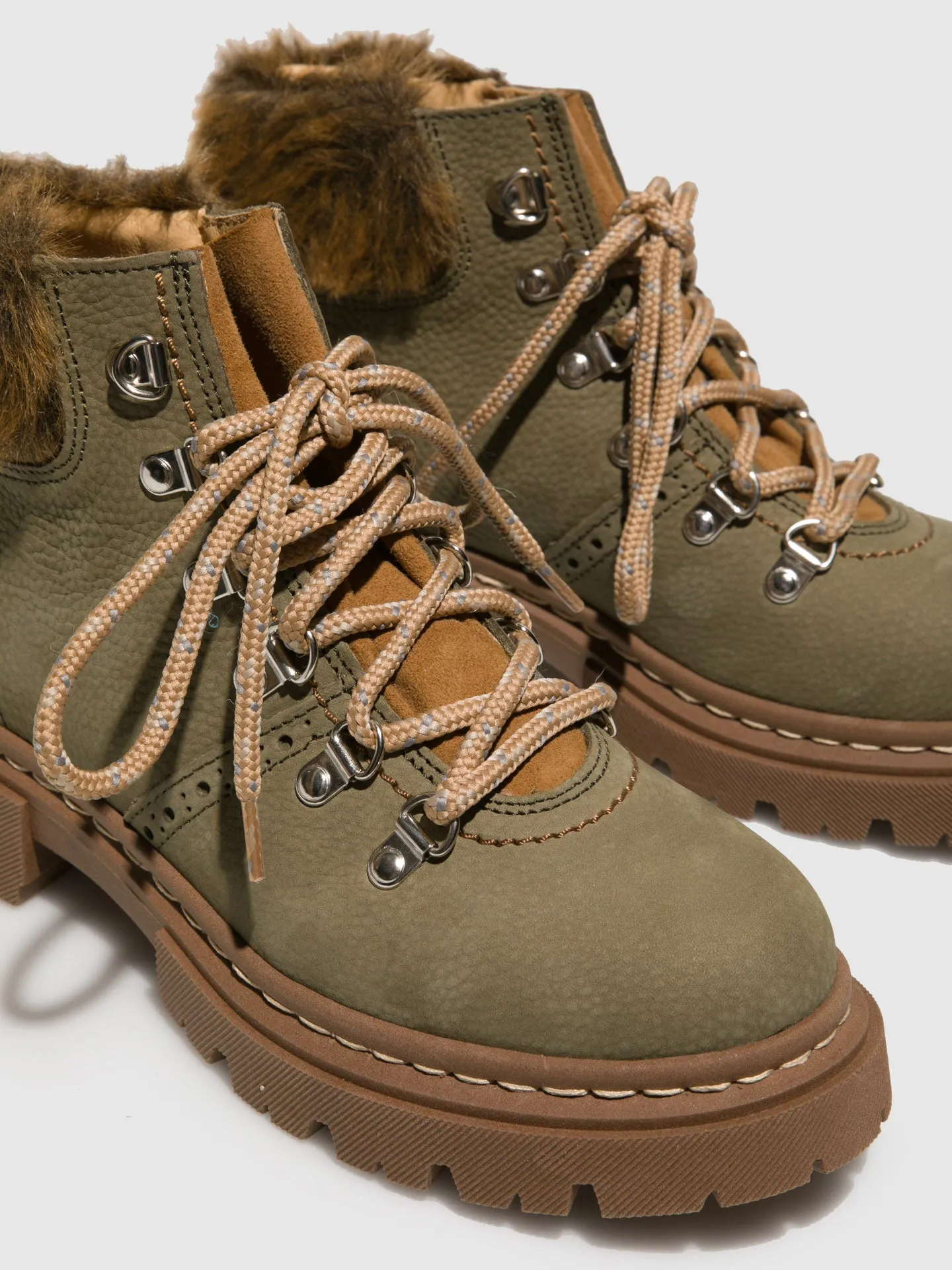 Khaki Lace-up Ankle Boots