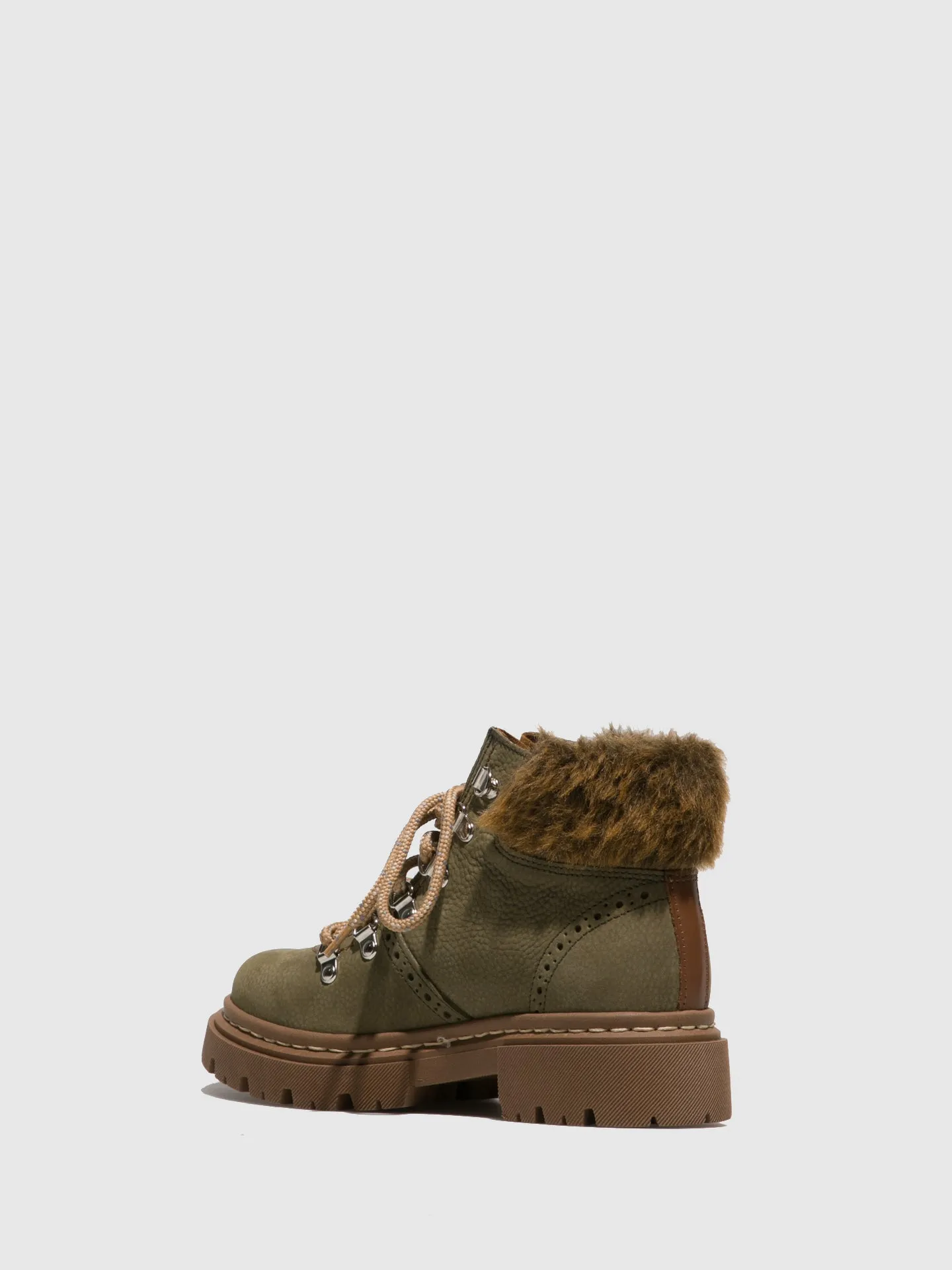 Khaki Lace-up Ankle Boots