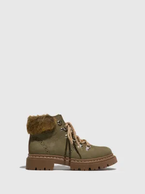 Khaki Lace-up Ankle Boots