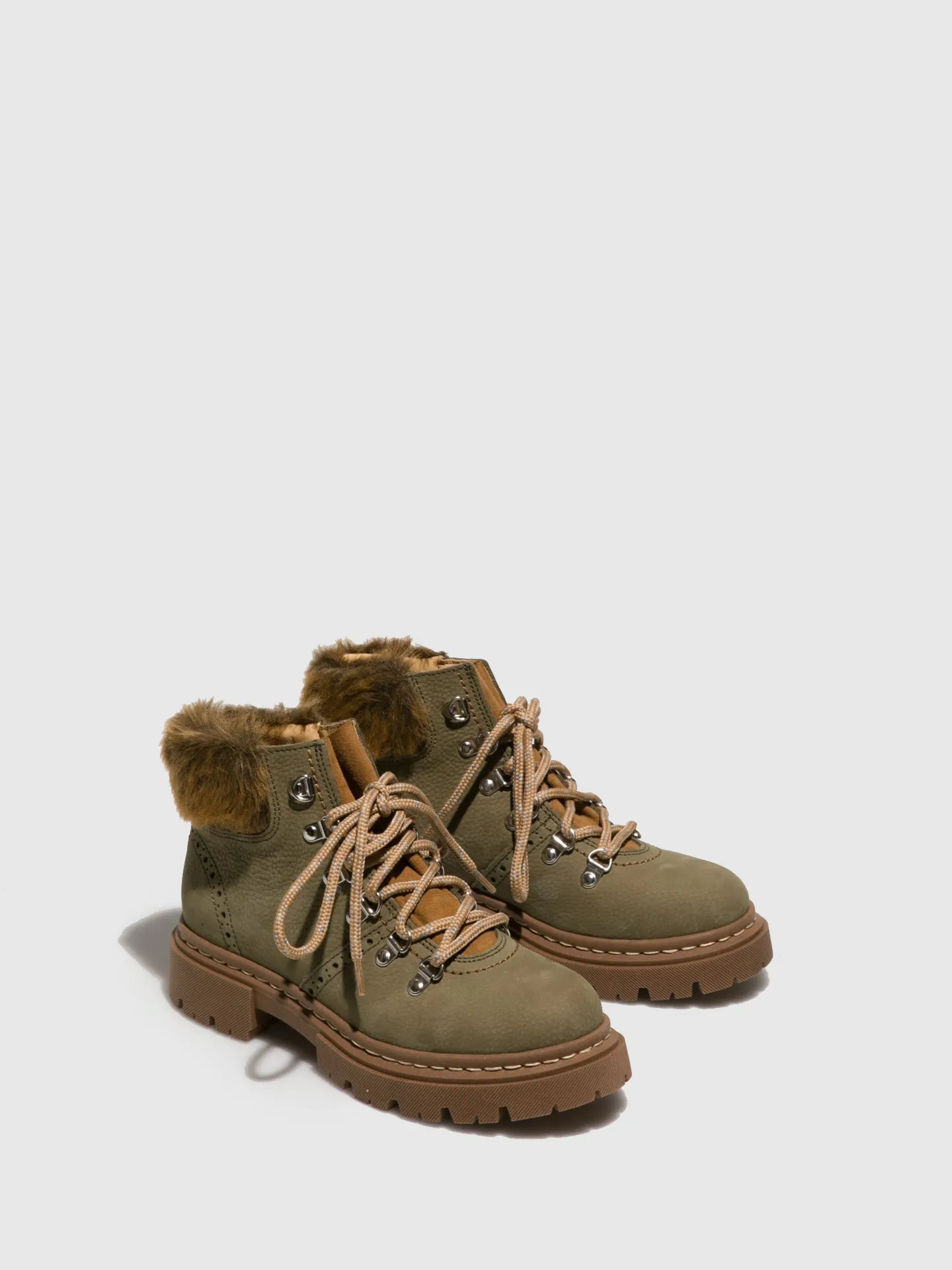 Khaki Lace-up Ankle Boots