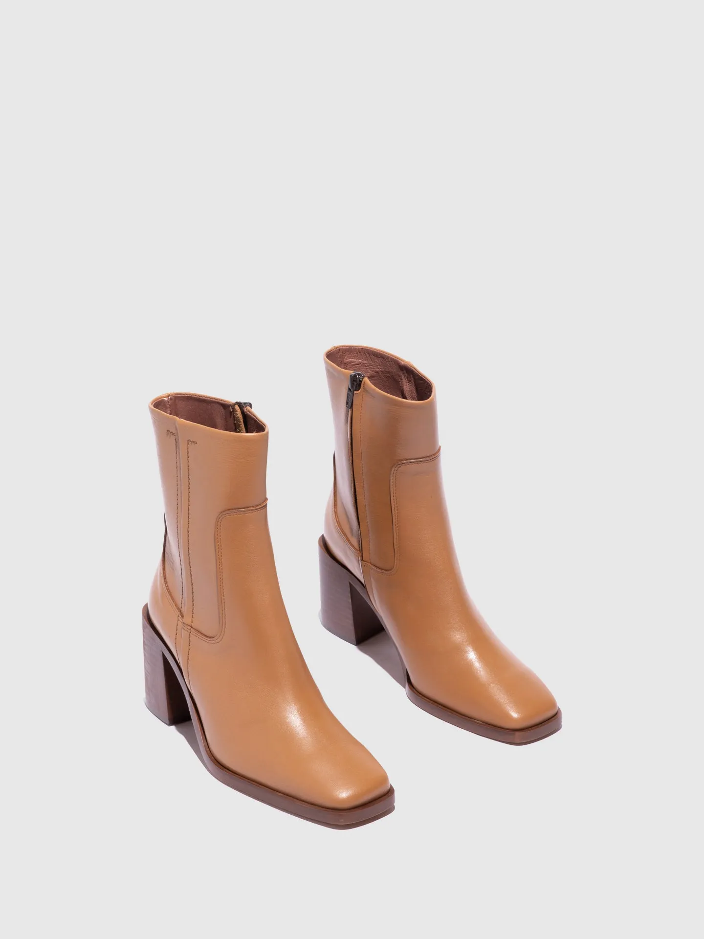 Natural Zip Up Ankle Boots