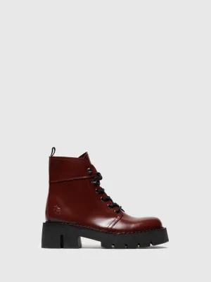 Red Lace-up Ankle Boots