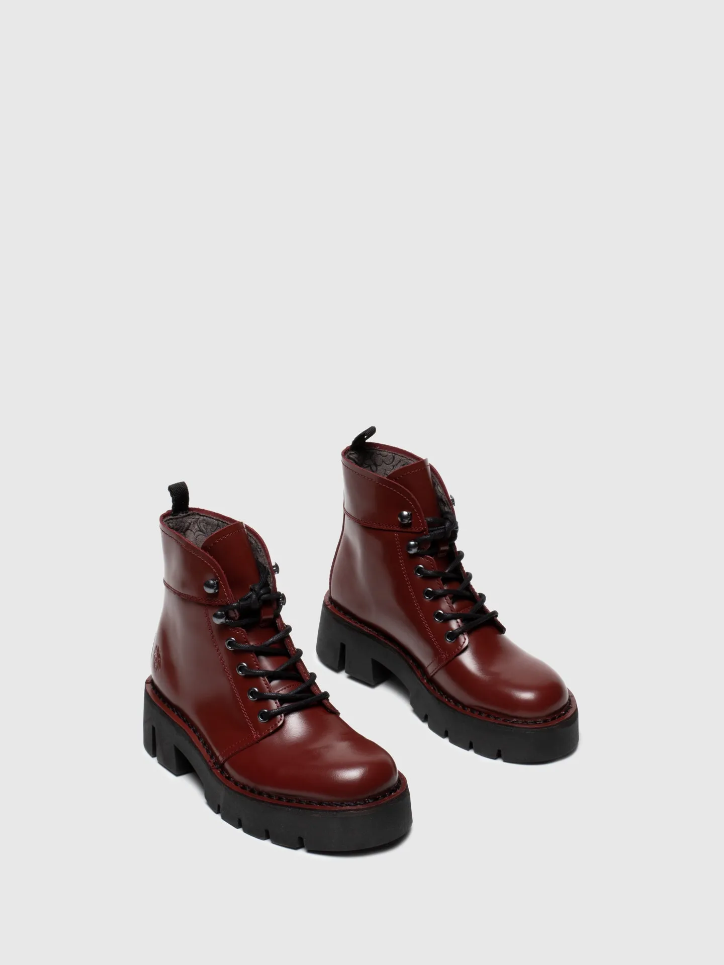 Red Lace-up Ankle Boots