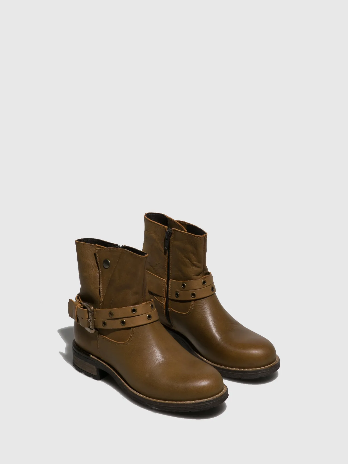 Taupe Buckle Ankle Boots