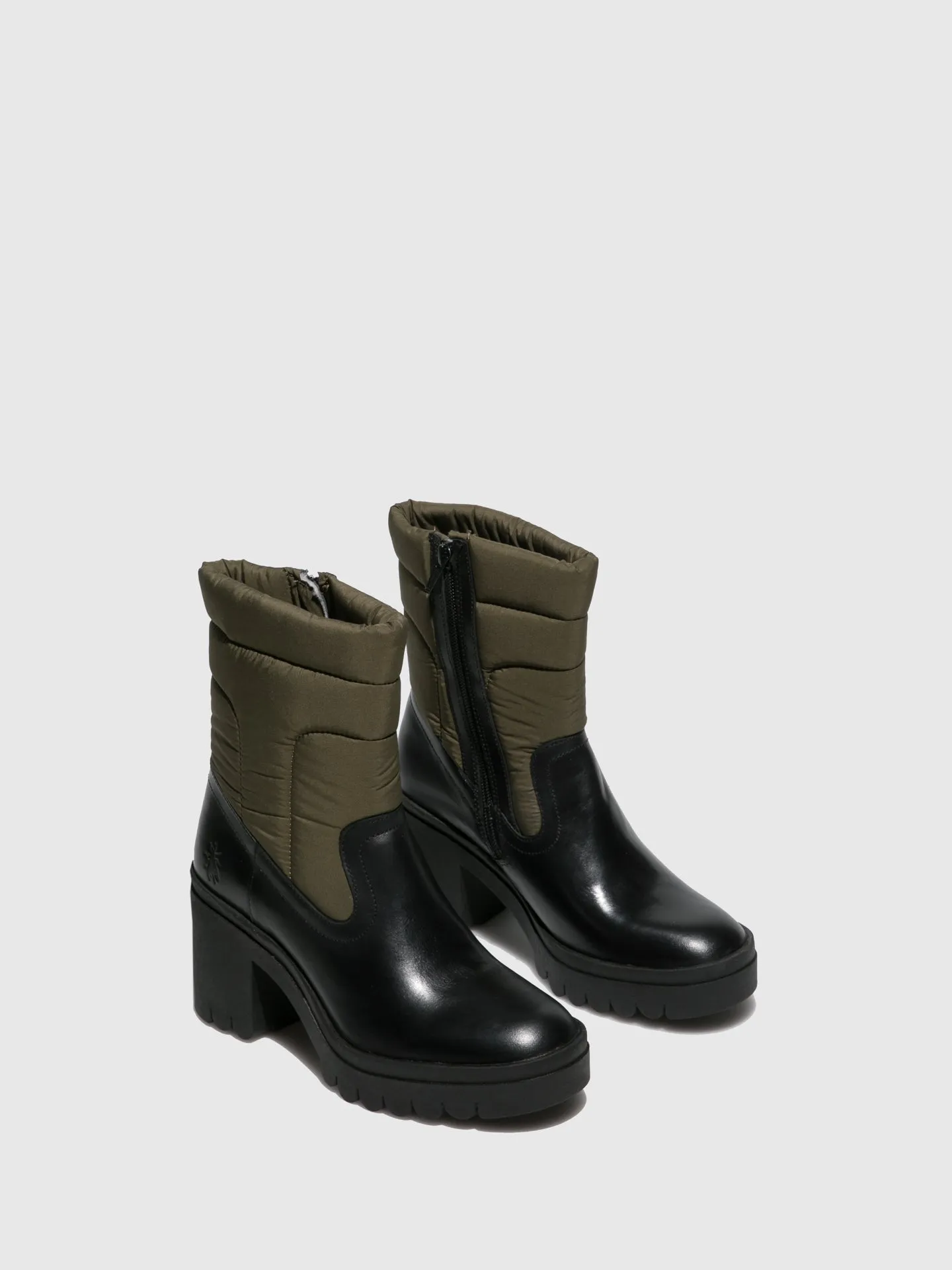 Zip Up Ankle Boots TYKE661FLY RUG/NYLON BLACK/KHAKI
